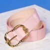 Tinsley Leather Belt in Croc-Embossed Blush Pink
